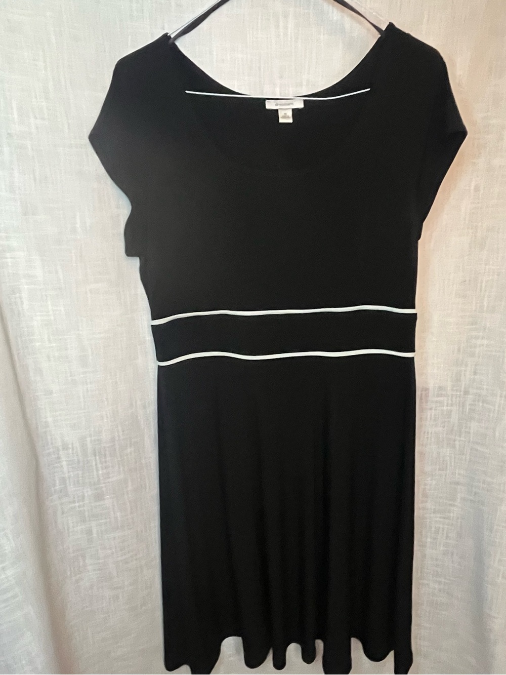 Dress barn Black stretch Midi Dress White Piping A-line Cottagecore minimalist